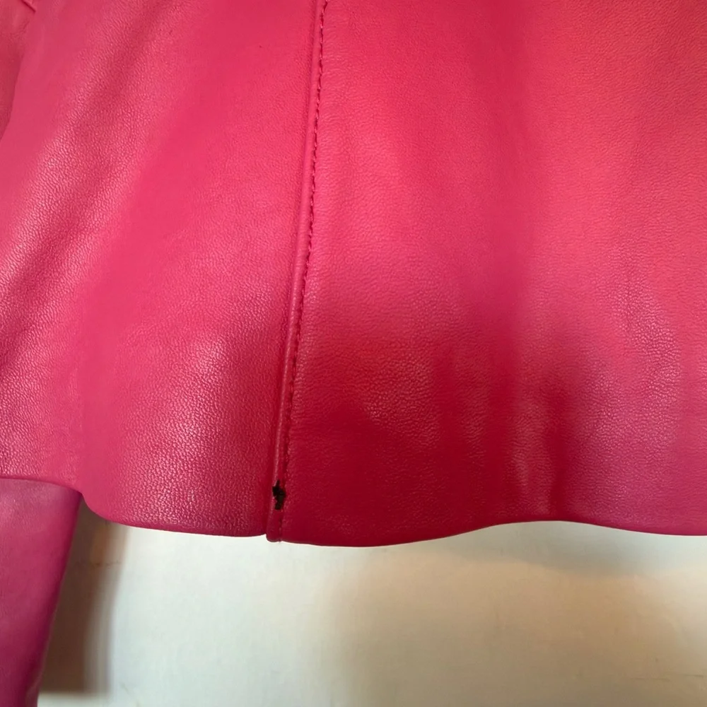 Neiman Marcus Pink Leather Jacket with Double Zipper Detail - Picture 6 of 7